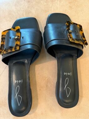 Joie Black Slide Mules with Tortoiseshell Buckles